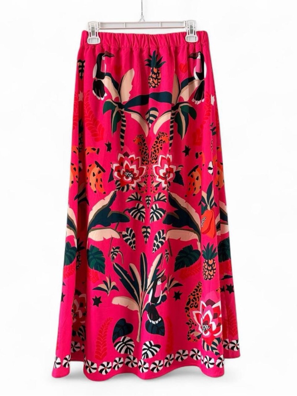 Bright Pink Farm Rio Inspired Tropical Print Maxi Skirt-Size L